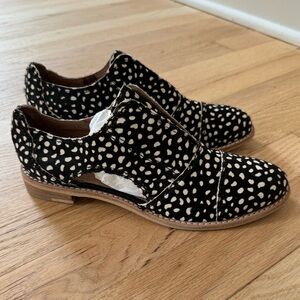 New All Black oxfords jazz shoe spotted polka dot hair calf leather size 37 7